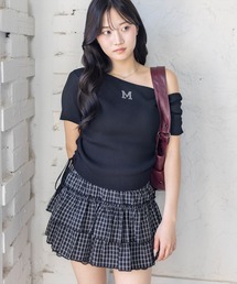 clear | ワンポイントラインストーンドロストワンショルニットトップス［骨格ウェーブ/Y2K］(ニット/セーター)