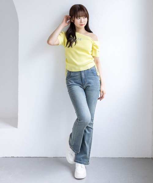 clear（クリア）の「ワンポイントラインストーンドロストワンショルニットトップス［骨格ウェーブ/Y2K］（ニット/セーター・レディース・オフホワイト/ブラック/イエロー/杢グレー・F）」の14枚目の写真