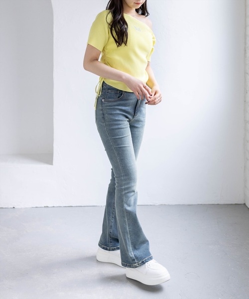 clear（クリア）の「ワンポイントラインストーンドロストワンショルニットトップス［骨格ウェーブ/Y2K］（ニット/セーター・レディース・オフホワイト/ブラック/イエロー/杢グレー・F）」の17枚目の写真