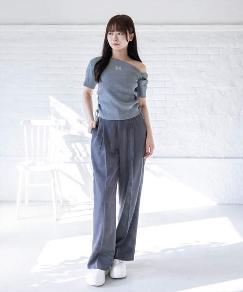 clear（クリア）の「ワンポイントラインストーンドロストワンショルニットトップス［骨格ウェーブ/Y2K］（ニット/セーター・レディース・オフホワイト/ブラック/イエロー/杢グレー・F）」の7枚目の写真