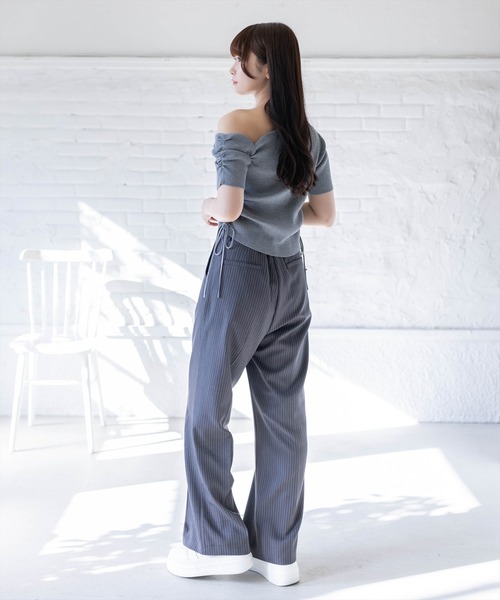 clear（クリア）の「ワンポイントラインストーンドロストワンショルニットトップス［骨格ウェーブ/Y2K］（ニット/セーター・レディース・オフホワイト/ブラック/イエロー/杢グレー・F）」の8枚目の写真