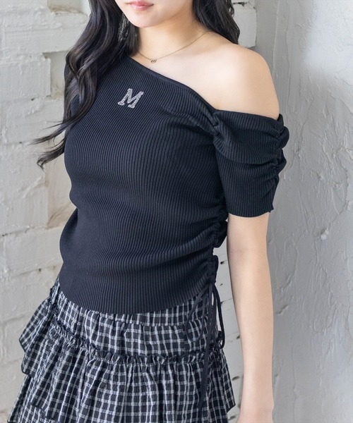 clear（クリア）の「ワンポイントラインストーンドロストワンショルニットトップス［骨格ウェーブ/Y2K］（ニット/セーター・レディース・オフホワイト/ブラック/イエロー/杢グレー・F）」の10枚目の写真