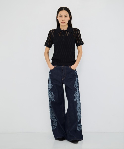 TAAKK(ターク)の「【TAAKK/ターク】Denim Pants(刺繍)/デニムワイドパンツ(デニムパンツ・レディース・インディゴブルー/マルチ・1/2)」の3枚目の写真