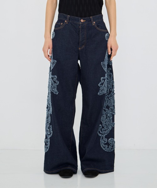 TAAKK/ターク】Denim Pants(刺繍)/デニムワイドパンツ（デニムパンツ