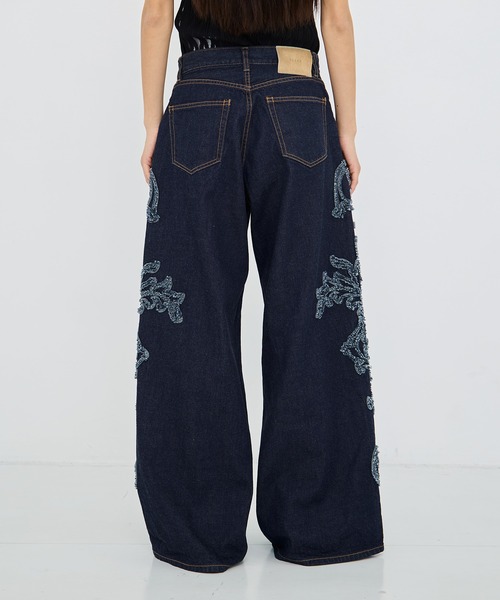 TAAKK(ターク)の「【TAAKK/ターク】Denim Pants(刺繍)/デニムワイドパンツ(デニムパンツ・レディース・インディゴブルー/マルチ・1/2)」の7枚目の写真