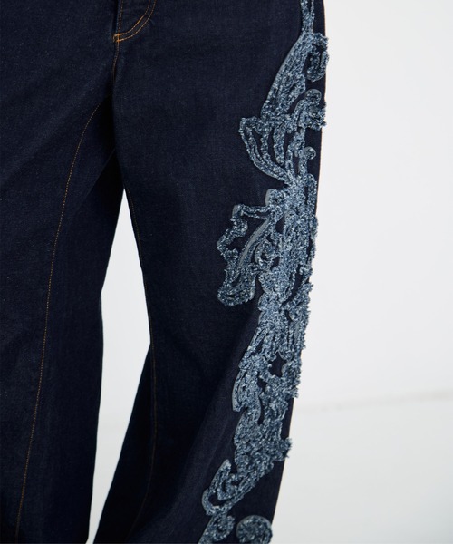 TAAKK/ターク】Denim Pants(刺繍)/デニムワイドパンツ（デニムパンツ