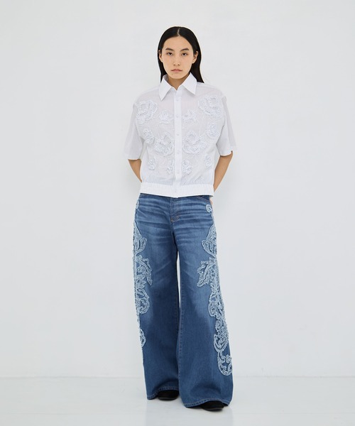 TAAKK/ターク】Denim Pants(刺繍)/デニムワイドパンツ（デニムパンツ