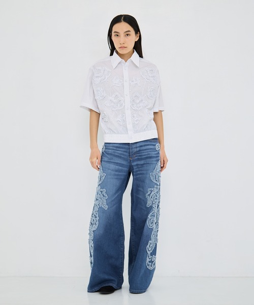 TAAKK(ターク)の「【TAAKK/ターク】Denim Pants(刺繍)/デニムワイドパンツ(デニムパンツ・レディース・インディゴブルー/マルチ・1/2)」の12枚目の写真