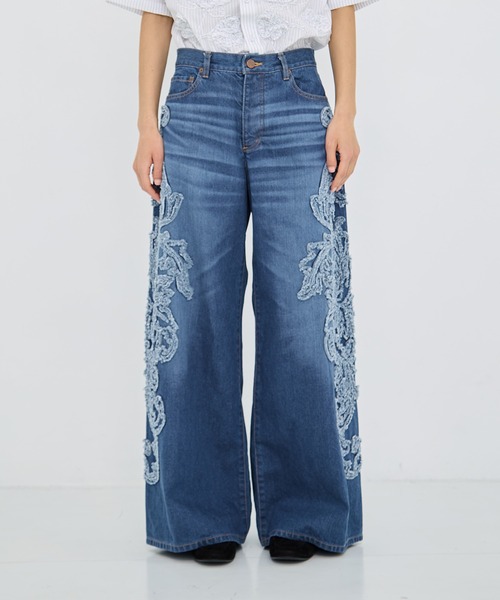 TAAKK(ターク)の「【TAAKK/ターク】Denim Pants(刺繍)/デニムワイドパンツ(デニムパンツ・レディース・インディゴブルー/マルチ・1/2)」の13枚目の写真