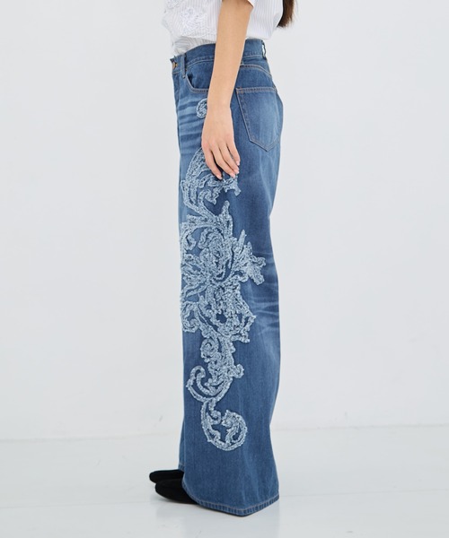 TAAKK/ターク】Denim Pants(刺繍)/デニムワイドパンツ（デニムパンツ