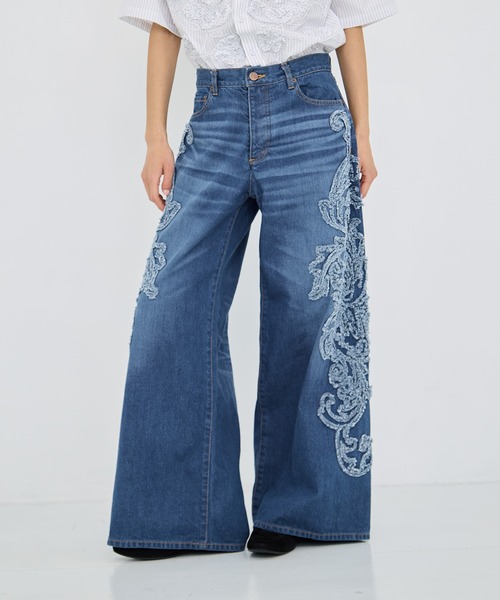 TAAKK(ターク)の「【TAAKK/ターク】Denim Pants(刺繍)/デニムワイドパンツ(デニムパンツ・レディース・インディゴブルー/マルチ・1/2)」の19枚目の写真