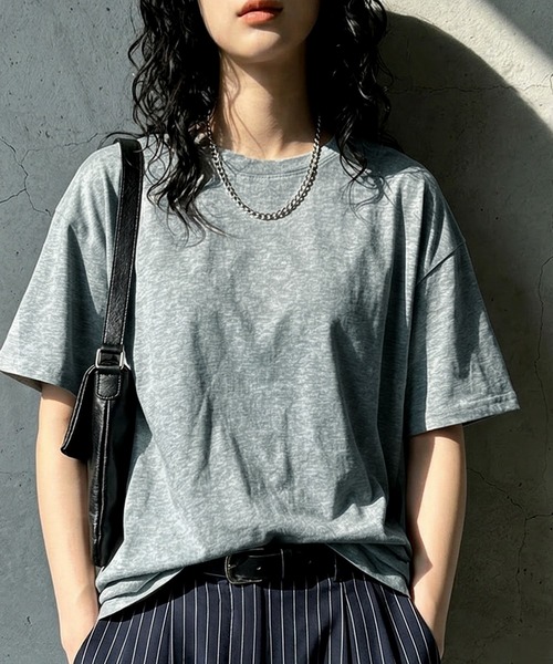 antiqua(アンティカ)の「綿100 五分袖 汗染み Tシャツ(Tシャツ/カットソー・レディース・ブラック/ブラウン系その他/ピンク系その他/杢グレー/ホワイト/ダークグレー/ネイビー/ブルー系その他・M/L/XL)」の4枚目の写真