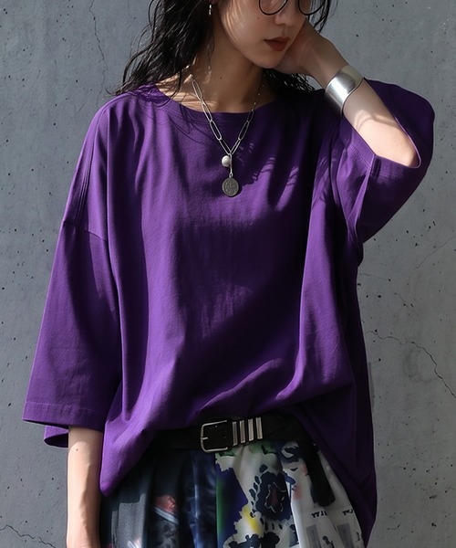 antiqua(アンティカ)の「綿100 五分袖 汗染み Tシャツ(Tシャツ/カットソー・レディース・ブラック/ブラウン系その他/ピンク系その他/杢グレー/ホワイト/ダークグレー/ネイビー/ブルー系その他/レッド/カーキ/ピンク系その他2/ブルー/ピンク/ライム/グレイッシュベージュ/パープル・M/L/XL)」の12枚目の写真