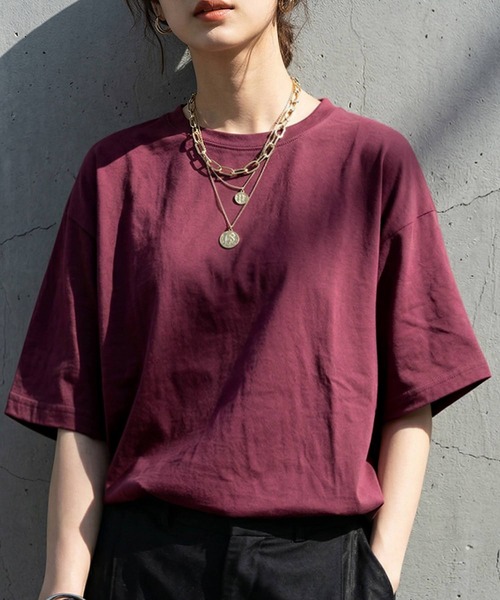 antiqua(アンティカ)の「綿100 五分袖 汗染み Tシャツ(Tシャツ/カットソー・レディース・ブラック/ブラウン系その他/ピンク系その他/杢グレー/ホワイト/ダークグレー/ネイビー/ブルー系その他・M/L/XL)」の8枚目の写真