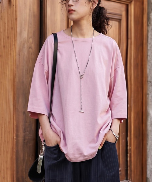 antiqua(アンティカ)の「綿100 五分袖 汗染み Tシャツ(Tシャツ/カットソー・レディース・ブラック/ブラウン系その他/ピンク系その他/杢グレー/ホワイト/ダークグレー/ネイビー/ブルー系その他/レッド/カーキ/ピンク系その他2/ブルー/ピンク/ライム/グレイッシュベージュ/パープル・M/L/XL)」の15枚目の写真