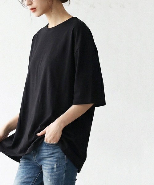 antiqua(アンティカ)の「綿100 五分袖 汗染み Tシャツ(Tシャツ/カットソー・レディース・ブラック/ブラウン系その他/ピンク系その他/杢グレー/ホワイト/ダークグレー/ネイビー/ブルー系その他・M/L/XL)」の9枚目の写真