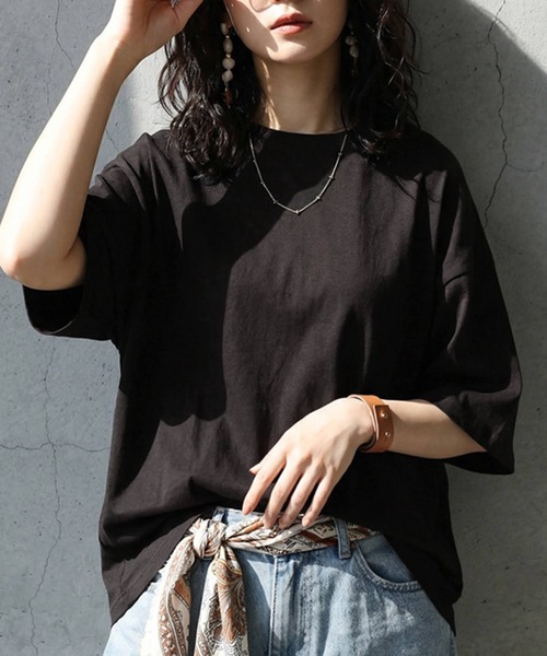antiqua(アンティカ)の「綿100 五分袖 汗染み Tシャツ(Tシャツ/カットソー・レディース・ブラック/ブラウン系その他/ピンク系その他/杢グレー/ホワイト/ダークグレー/ネイビー/ブルー系その他・M/L/XL)」の19枚目の写真