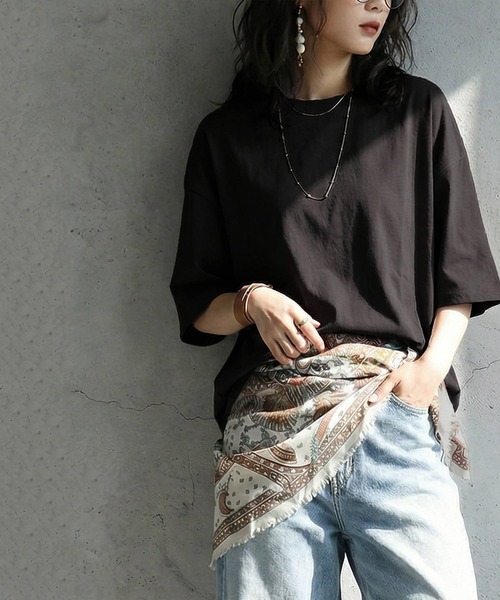 antiqua(アンティカ)の「綿100 五分袖 汗染み Tシャツ(Tシャツ/カットソー・レディース・ブラック/ブラウン系その他/ピンク系その他/杢グレー/ホワイト/ダークグレー/ネイビー/ブルー系その他・M/L/XL)」の20枚目の写真