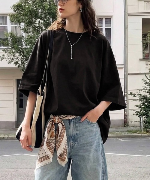 antiqua(アンティカ)の「綿100 五分袖 汗染み Tシャツ(Tシャツ/カットソー・レディース・ブラック/ブラウン系その他/ピンク系その他/杢グレー/ホワイト/ダークグレー/ネイビー/ブルー系その他・M/L/XL)」の11枚目の写真