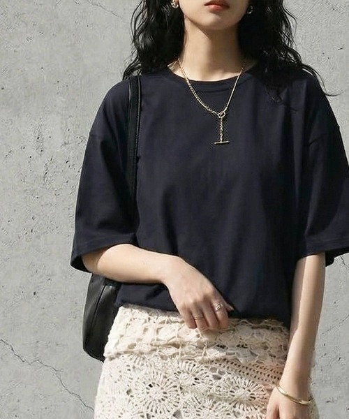 antiqua(アンティカ)の「綿100 五分袖 汗染み Tシャツ(Tシャツ/カットソー・レディース・ブラック/ブラウン系その他/ピンク系その他/杢グレー/ホワイト/ダークグレー/ネイビー/ブルー系その他・M/L/XL)」の13枚目の写真