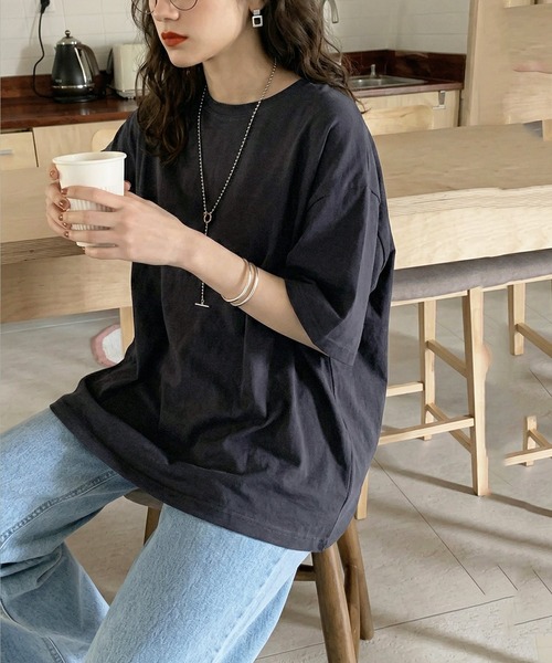 antiqua(アンティカ)の「綿100 五分袖 汗染み Tシャツ(Tシャツ/カットソー・レディース・ブラック/ブラウン系その他/ピンク系その他/杢グレー/ホワイト/ダークグレー/ネイビー/ブルー系その他・M/L/XL)」の14枚目の写真