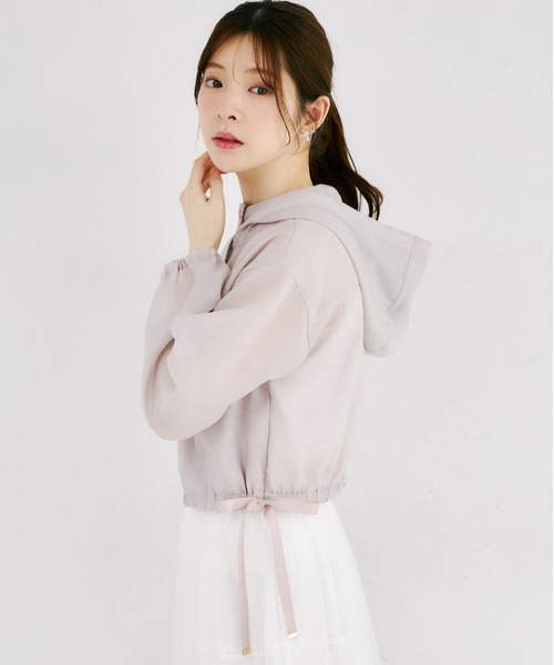 tocco closet(トッコ クローゼット)の「サイドリボン付きシアーブルゾンパーカー(パーカー・レディース・オフホワイト/グレイッシュベージュ/グレー系その他・M)」の3枚目の写真
