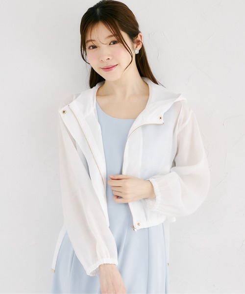 tocco closet(トッコ クローゼット)の「サイドリボン付きシアーブルゾンパーカー(パーカー・レディース・オフホワイト/グレイッシュベージュ/グレー系その他・M)」の7枚目の写真