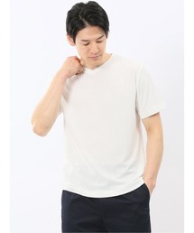 【綿混】タカキュー 市松 ジャガード Vネック 半袖 Tシャツ