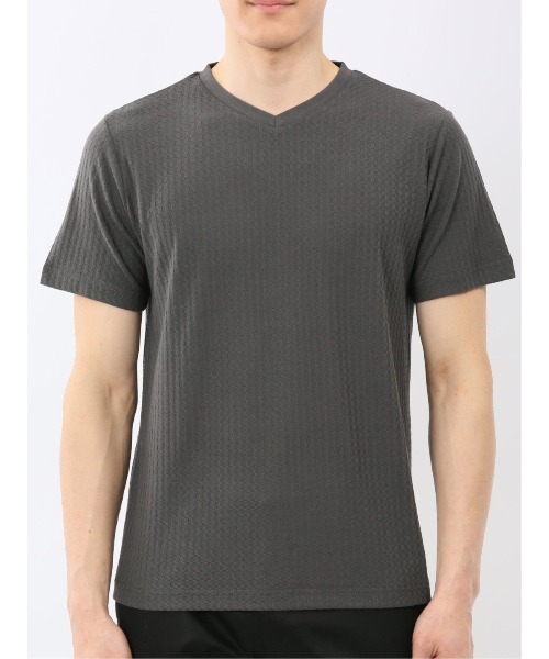 TAKA-Q(タカキュー)の「【綿混】タカキュー 市松 ジャガード Vネック 半袖 Tシャツ(Tシャツ/カットソー・メンズ・グレー系その他2/ホワイト・MEDIUM/LARGE/X-LARGE)」の17枚目の写真