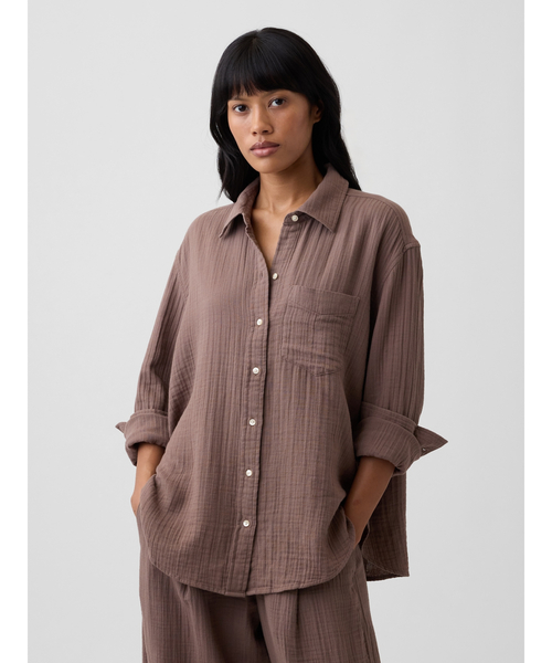GAP(ギャップ)の「ガーゼ オーバーサイズシャツ 長袖(シャツ/ブラウス・レディース・ブラック/ホワイト/ブラウン・XXS/L/M/S/XS)」の3枚目の写真