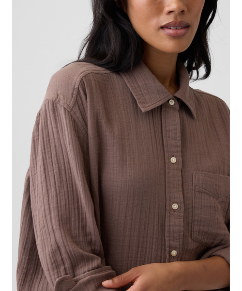 GAP(ギャップ)の「ガーゼ オーバーサイズシャツ 長袖(シャツ/ブラウス・レディース・ブラック/ホワイト/ブラウン・XXS/L/M/S/XS)」の12枚目の写真