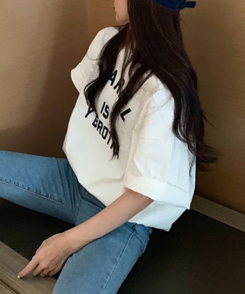 SallyLunn(サリーラン)の「【デイリーに活躍するロゴT♪】フロントロゴプリントビッグTシャツ(Tシャツ/カットソー・レディース・ネイビー/ホワイト/ピンク/グレー・MEDIUM/LARGE/FREE)」の21枚目の写真