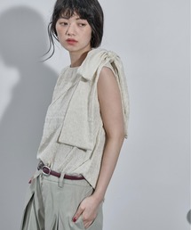 THE YOn | リボンショルダージャガードノースリトップス(Tシャツ/カットソー)