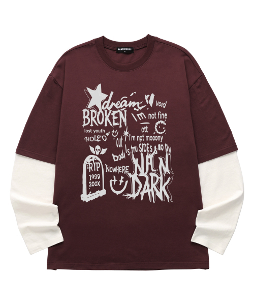 VANNWORKS(バンワークス)の「レイヤード BROKEN STAR ロングスリーブ (VVLL0220) バーガンディ/ホワイト(Tシャツ/カットソー・メンズ・その他・SMALL/MEDIUM/LARGE/X-LARGE)」の3枚目の写真