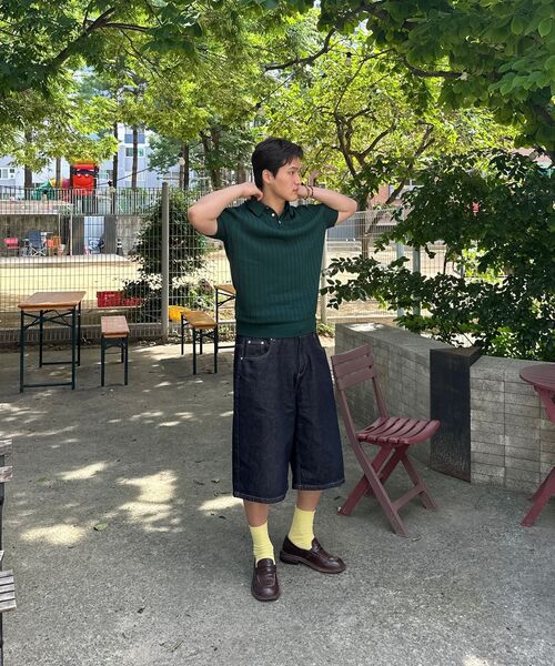OUTSTANDING（アウトスタンディング）の「HS STRIPE KNIT COLLAR SHIRT_GREEN（ポロシャツ・メンズ・その他・L/M/S）」の6枚目の写真