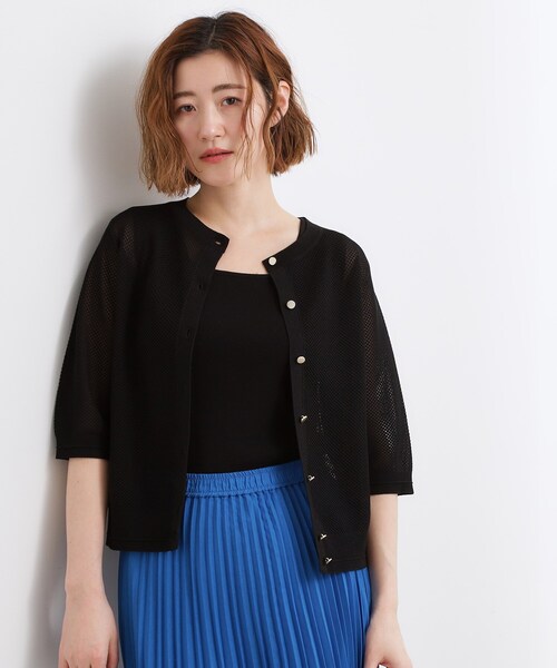 grove(グローブ)の「【貴島明日香さん着用・洗える】透けない、大人のメッシュカーディガン(カーディガン/ボレロ・レディース・ピンク系/ブラウン系その他/ブラック/オフホワイト・02/03/01/04/05)」の10枚目の写真