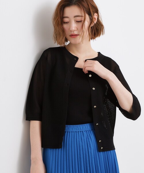 grove(グローブ)の「【貴島明日香さん着用・洗える】透けない、大人のメッシュカーディガン(カーディガン/ボレロ・レディース・ピンク系/ブラウン系その他/ブラック/オフホワイト・02/03/01/04/05)」の11枚目の写真