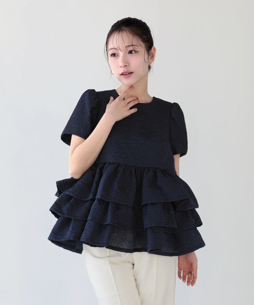 ジャガードボリューム3段フリルトップス（その他トップス）｜Fit more