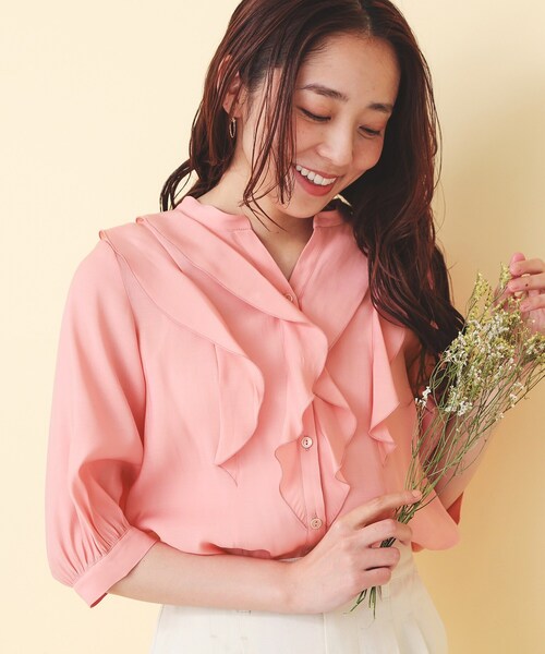 Tシャツブラウス専用 セール】シアーツイルフリルスキッパーブラウス【イージーアイロン