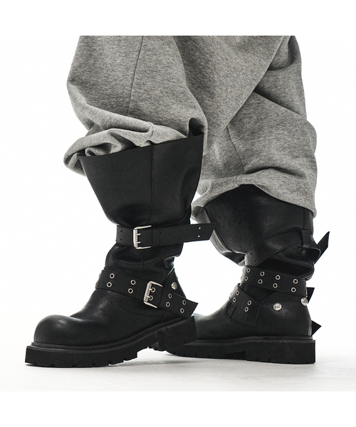 クリースワイドブーツ Crease Wide Boots_ブラック（ブーツ