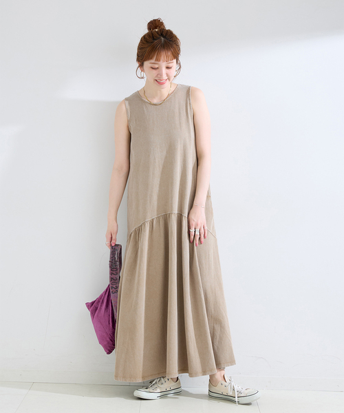 Simplicite(サンプリシテ)の「手洗い可 / snow wash カットワンピース(ワンピース・レディース・ベージュ/ブルー系その他/チャコールグレー・FREE)」の2枚目の写真