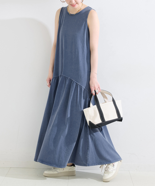 Simplicite(サンプリシテ)の「手洗い可 / snow wash カットワンピース(ワンピース・レディース・ベージュ/ブルー系その他/チャコールグレー・FREE)」の3枚目の写真