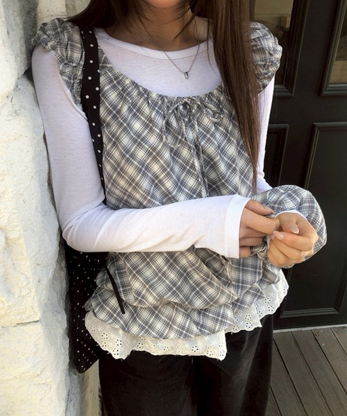 leune(ルネ)の「裾レースノースリーブチェックブラウス(シャツ/ブラウス・レディース・グレー・FREE)」の12枚目の写真