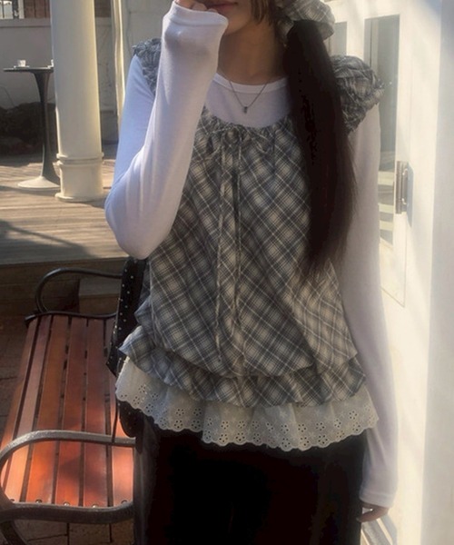 leune(ルネ)の「裾レースノースリーブチェックブラウス(シャツ/ブラウス・レディース・グレー・FREE)」の16枚目の写真