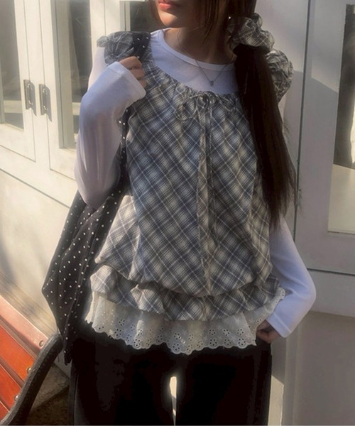 leune(ルネ)の「裾レースノースリーブチェックブラウス(シャツ/ブラウス・レディース・グレー・FREE)」の17枚目の写真