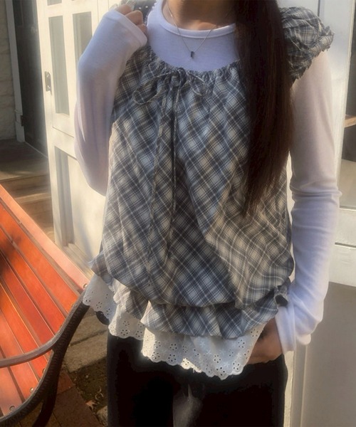 leune(ルネ)の「裾レースノースリーブチェックブラウス(シャツ/ブラウス・レディース・グレー・FREE)」の18枚目の写真
