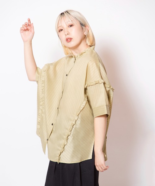 OSMOSIS(オズモーシス)の「シアーストライプフリルブラウス(シャツ/ブラウス・レディース・ブラック/ライトグリーン/ホワイト・ONE SIZE)」の15枚目の写真