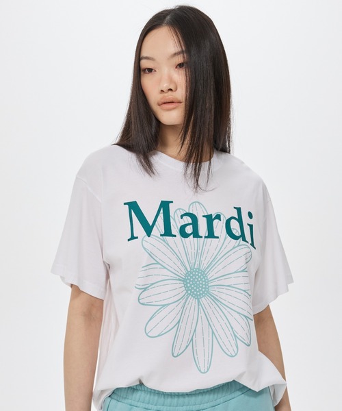 Mardi Mercredi(マルディメクルディ)の「TSHIRT FLOWERMARDI DUO / Tシャツ フラワーマルディ デュオ(Tシャツ/カットソー・レディース・ホワイト×ブルー/ホワイト×グリーン/ホワイト×パープル/ホワイト×ピンク・FREE)」の2枚目の写真