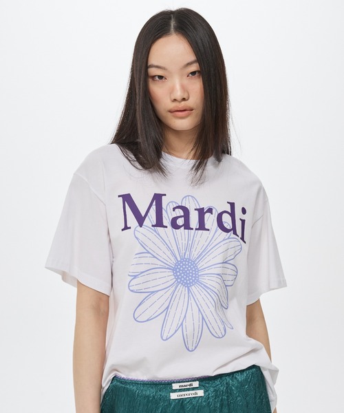 Mardi Mercredi(マルディメクルディ)の「TSHIRT FLOWERMARDI DUO / Tシャツ フラワーマルディ デュオ(Tシャツ/カットソー・レディース・ホワイト×ブルー/ホワイト×グリーン/ホワイト×パープル/ホワイト×ピンク・FREE)」の3枚目の写真