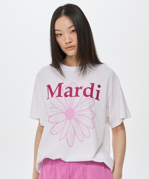 Mardi Mercredi(マルディメクルディ)の「TSHIRT FLOWERMARDI DUO / Tシャツ フラワーマルディ デュオ(Tシャツ/カットソー・レディース・ホワイト×ブルー/ホワイト×グリーン/ホワイト×パープル/ホワイト×ピンク・FREE)」の4枚目の写真